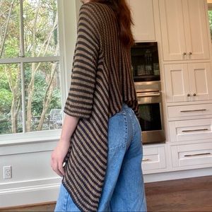 Brown and Black Striped Knit Cardigan